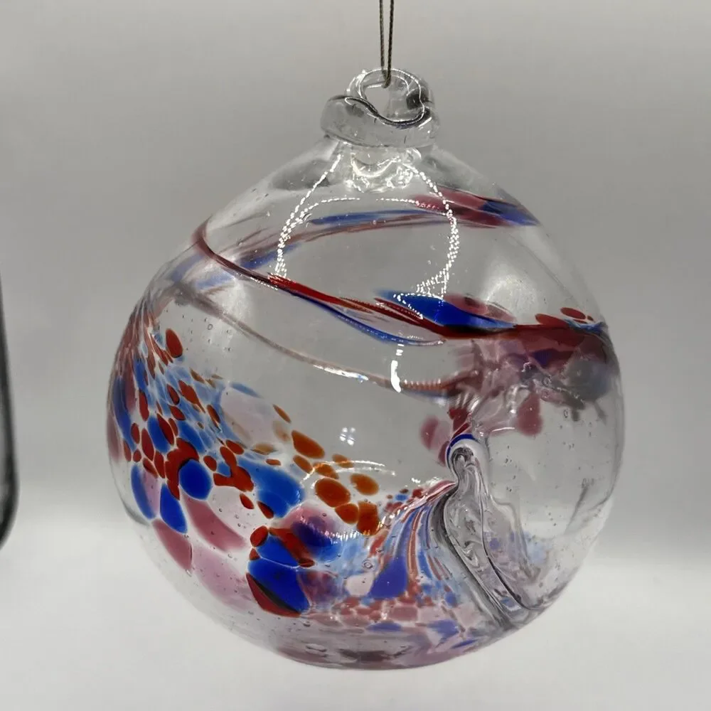 Hanging Glass Ball 5” Diameter 4th of July Witch Ball Red & Blue - Picture 4 of 7